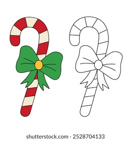 Christmas candy coloring pages for kids. Trace and color Christmas candy. Coloring page sweet christmas candy. Kindergarten and preschool worksheets printables vector. Seasonal seasons winter. 