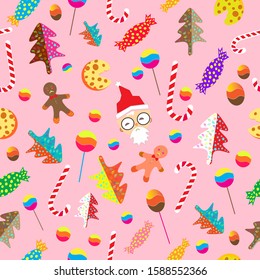 christmas candy and cookie seamless pattern. 