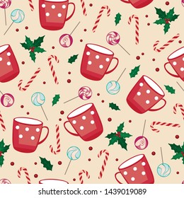 Christmas candy and cups on the seamless background