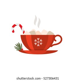 Christmas candy drink. Vector illustration. Sweet marshmallow coffee