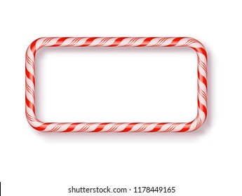 Christmas Candy Frame isolated . Blank Christmas design, realistic red and white twisted cord frame. New Year 2019. Holiday design, decor. Vector illustration.