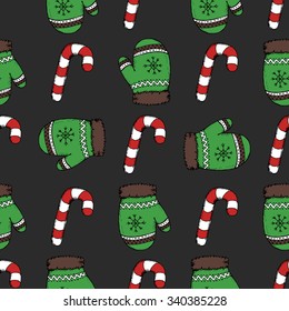 Christmas candy gloves pattern vector illustration 