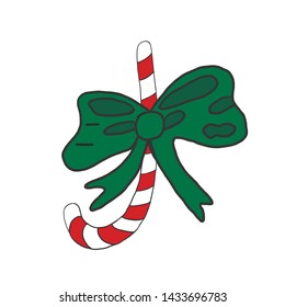 Christmas candy with green bow. Vector illustration