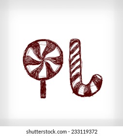 Christmas candy. Hand drawn vector illustration on light grey background