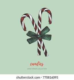 Christmas Candy. Hand drawn vintage black and white elements. Isolated vector items.