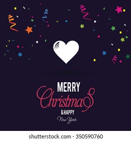 Christmas candy heart decorative template Design, Christmas New Year Flat card illustration. Christmas Confetti Background