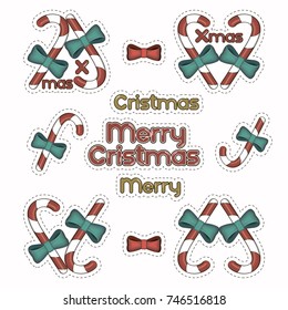 Christmas candy. Holiday decorative elements, stickers, patches, badges, pins. Set of vector isolated illustrations. New Year labels for scrapbook.