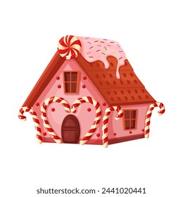 Christmas candy home. Gingerbread house, pastry product, creative dessert cartoon vector illustration