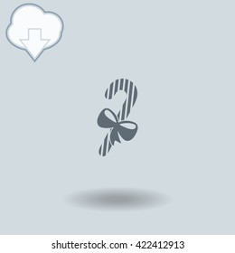 Christmas candy icon with shadow. Cloud of download with arrow.