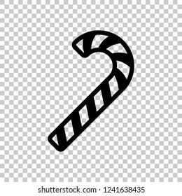 Christmas candy icon, sweet striped lollipop. Black symbol on transparent background