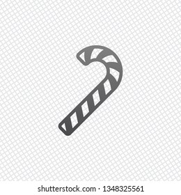 Christmas candy icon, sweet striped lollipop. On grid background