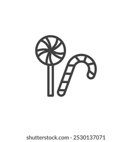 ícone de linha de doce de Natal. sinal de estilo linear para conceito móvel e web design. Ícone de vetor de contorno de pirulito e cana-de-açúcar. Símbolo, ilustração de logotipo. Gráficos vetoriais