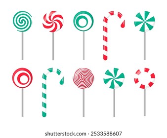 Christmas candy  lollipop collection in a flat design