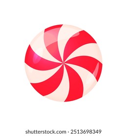 Christmas candy lollipop isolated vector illustration. Round red and white traditional swirl dessert, spiral sweet treat