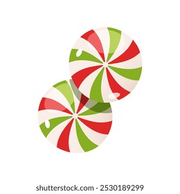 Christmas candy lollipops round in red, freen and white colors  isolated on white background.
