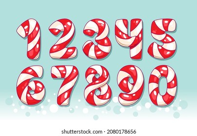 Christmas candy numbers decoration set. Vector cartoon holidays illustration