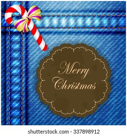 Christmas candy on denim texture