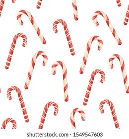 Christmas candy on a white background. Seamless holiday pattern.