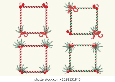 Christmas candy photo frame in vector set of Xmas borders for banners, photo borders, holiday Christmas cards, wallpapers and more
