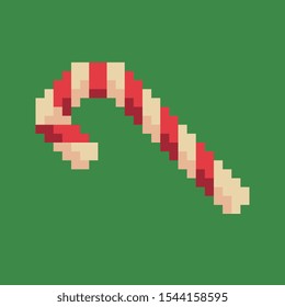 Christmas candy pixel art style icon. New Year greeting card design.  Isolated vector illustration. Game assets 8-bit sprite. Design for stickers, web, mobile app.