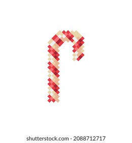 Christmas candy pixel art style icon. New Year greeting card design.  Isolated vector illustration. Game assets 8-bit sprite. Design for stickers, web, mobile app.