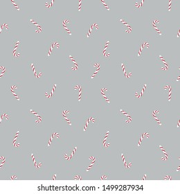 Christmas candy seamless background. Grey, red, white. Template for greeting card on Christmas and New Year.