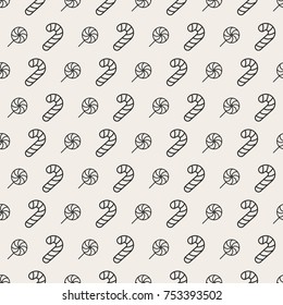 Christmas candy seamless pattern black color on white background for greeting cards, product promotion, christmas sale, web and marketing material, decoration, poster. Vector Illustration
