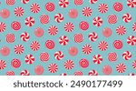 Christmas candy seamless pattern. Peppermint candies background. . Holiday traditional backdrop. Perfect for fabrics, kids clothing and fashion print.