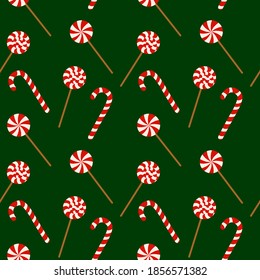 Christmas candy. Christmas seamless pattern. Red and cream colors.  Vector illustration