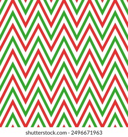 Christmas candy seamless pattern. Red and green candy zigzag stripes background. Christmas present pattern. Holiday lines backdrop. Xmas gift wrapping print. Vector Illustration on white background.