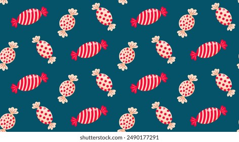 Christmas candy seamless pattern. Wrapping candies background.