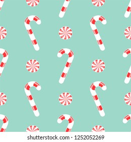 Christmas Candy. Seamless Vector Pattern. Caramel Stick