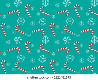 Christmas candy and snow. Seamless vector pattern.