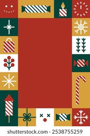 Christmas Candy and Snowflake Border with Red Center Space for Holiday Greetings Vector Illustration