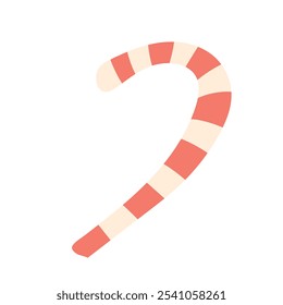 Christmas candy stick in flat design. Red twisted and striped dessert. Vector illustration isolated.