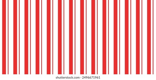 Christmas candy stripe seamless pattern. Red line candy cane background. Christmas present pattern. Winter holiday lines backdrop. Xmas gift wrapping print. Vector Illustration on white background.