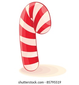 Christmas candy striped on a white background. The symbol of the holiday. Vector illustration.