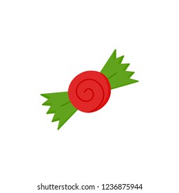 Christmas candy vector illustration icon. Festive, seasonal, holiday sweet spiral candy wrapped in paper, isolated.