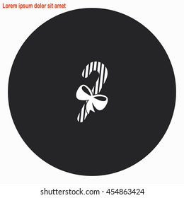 Christmas candy web icon. Gray circle button with white illustration.