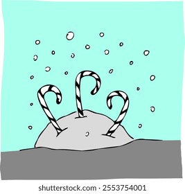 christmas candy in the winter snow