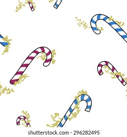 Christmas Candycane Colored Sketchy Seamless Pattern