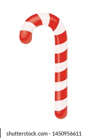 Christmas cane, Christmas candy Lollipop with white and red stripes on white background. Graphic element for cards for New year and Christmas. Vector illustration.