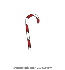 Christmas cane icon. Red stripes. Holiday symbol. Sugar food. Simple design. Flat art. Vector illustration. Stock image. 