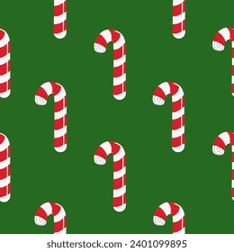 Christmas cane on green background seamless pattern simple flat design vector illustration