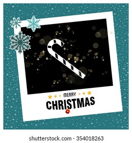 Christmas Cane,  photo frame with Snowflake border and creative typography in footer on glowing Vector background