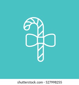 christmas cane sweet candy mint sugar xmas traditional lollipop line icon white and blue