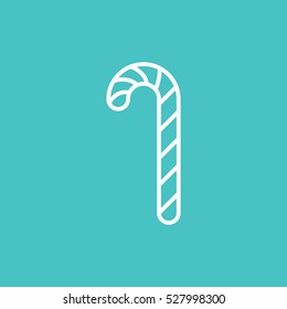 christmas cane sweet candy mint sugar xmas traditional lollipop line icon white and blue