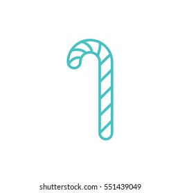christmas cane sweet candy mint sugar xmas traditional lollipop line icon white and blue