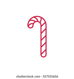 christmas cane sweet candy mint sugar xmas traditional lollipop line icon white and red