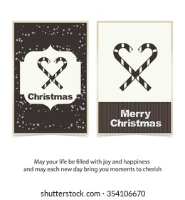 Christmas Cane. Vintage label Front back Greeting card template. Vector brown Icon background illustration